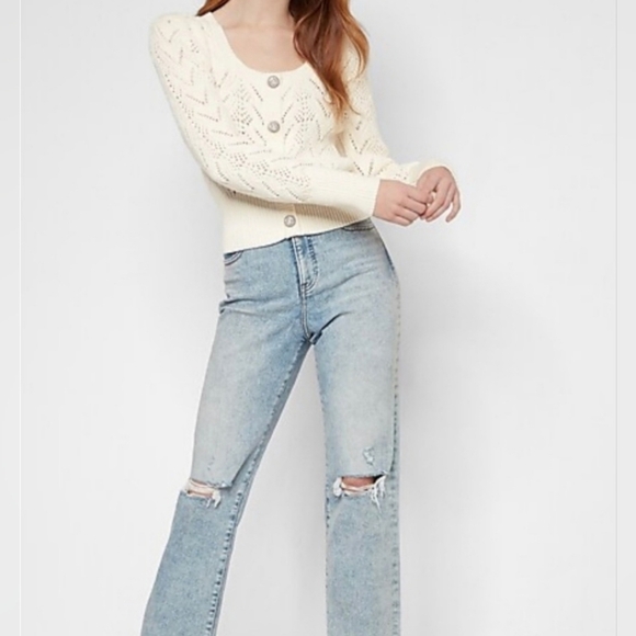 Express Loose Knit Crystal & Pearl Buttoned Cardigan - Picture 5 of 17